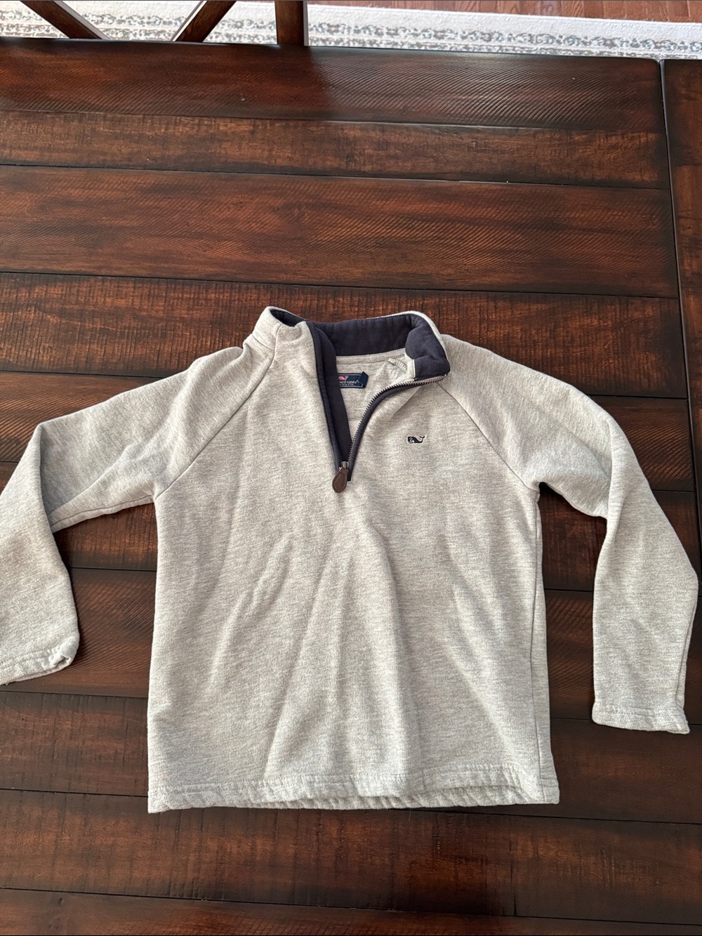Vineyard Vines Boys Light Gray Quarter-Zip Pullover with Navy Trim
